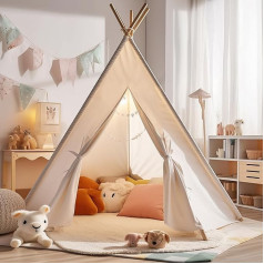 Teepee telts bērniem, kokvilnas bērnu telts iekštelpās, miega rotaļu telts, bērnu teepee telts, ballīšu teltis bērniem iekštelpās ballītēm, teepee telts zēniem, ar koka stabiem bērniem 3,4,5,6,7,8,9