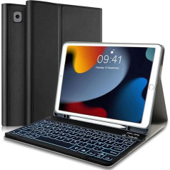 Klaviatūras futrālis iPad 9. paaudzes 2021 10,2 collas, futrālis ar tastatūru iPad 9/8/7. paaudzes 10.2, Bluetooth QWERTZ bezvadu tastatūra ar aizsargvāciņu/uzturētāju iPad Air 3, iPad Pro