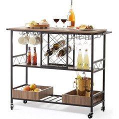 VEVOR 3-Layer Serving Trolley Vintage Kitchen Trolley, 117 x 40 x 91.5 cm Rolling Cart Bar Cart 136 kg, MDF Board + Steel Serving Trolley with Hooks & Wine Racks for Restaurant, Party, Interior