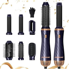 6 in 1 Haarstyler, Negativ Ionen Warmluftbürste Set Stylingbürsten,Rundbürstenföhn, mit Automatischer Lockenstab, Geben Sie dem Haar Volumen,Glätten, Locken und Föhnen Sie Trockenes Haar