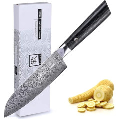 zayiko Black Edition Damascus nazis Mazs Santoku nazis Ass 13 cm asmens izgatavots no 67 eleganta tumša damaskas tērauda slāņiem un Pakka koka roktura Premium virtuves nazis un profesionāls pavāra nazis