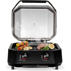 cozze - Premium gāzes grils ar 5,0 kW jaudu un automātisko aizdedzi - 510x390 mm Grillfläche, ar regulatoru un termometru, Schwarz/Edelstahl