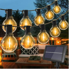 litogo Pack of 2 Solar Fairy Lights Outdoor, 10 m G40 15 + 1 LED Fairy Lights Outdoor Waterproof 4 Modes Solar Fairy Lights for Garden, Wedding, Balcony, Home, Christmas Decoration, Warm White