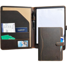 Handadsume Crazy Horse Leather Padfolio, labā bloka organizators birojam, CV portfelis, blociņš A4/Pad, 901 (902 Brown)