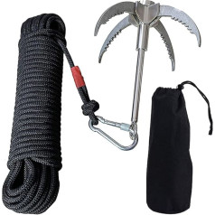 WBTY Grappling Hook karabīne kāpšanai ar 1,8 m neilona virvi, enkura āķis ar 4 nagiem Nerūsējošā tērauda āķi āra kāpšanai un atjaunošanai zem ūdens 400 kg