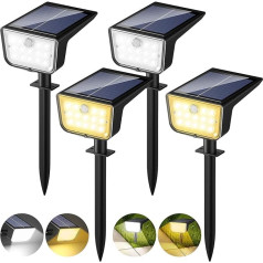 Lureshine Solarstrahler für Außen, Warmweiß & Kaltweiß Licht Solarlampen für Außen Garten mit Bewegungsmelder, 1800mAh IP65 Wasserdicht Auto Ein/Aus Solar Gartenleuchten für Aussen Weg Hof(4 Stück)