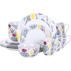 Veweet 32 gabalu porcelāna pusdienu komplekts, 16 gabalu trauku komplektā ietilpst 10,75 collu (27 cm) pusdienu šķīvis, 7,5 collu (19 cm) deserta šķīvis, 5,5 collu (14 cm) bļoda un 380 ml kafijas krūze, pilnīgs serviss 4/8 personām.