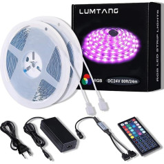 LED lente 24 m, RGB LED lente SMD 5050 LED gaismas, krāsu maiņas LED lente ar 44 pogām RF tālvadības pults 24 V UL barošanas avots telpu, bāru, festivālu dekorēšanai un apgaismojumam