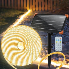 ZAIYW 15 m Solar LED Strip Outdoor Pilnībā ūdensizturīgs 300 LED Strip Lights Dimmable ar tālvadības pults taimeri, pašlīmējoša gaisma Strip dārza, baseina dekorēšanai (silti balta)