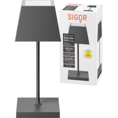 SIGOR Nuindie Mini Dimmable Small LED akumulatora galda lampa iekštelpās un ārpus telpām ar kvadrātveida abažūru, IP54 Splashproof, augstums 25 cm, uzlādējama ar Easy Connect, 12 stundu apgaismojuma laiks, grafīta pelēka krāsa