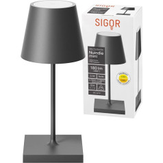 SIGOR Nuindie Mini Dimmable Small LED Battery Table Lamp Indoor & Outdoor IP54 Splashproof Height 25 cm Rechargeable with USB-C 12 Hours Lighting Time Graphite Grey