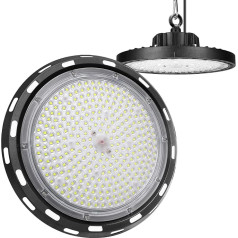 RIGIDON 200 W UFO LED High Bay Light, 20000 LM Workshop LED prožektors Industrial Lamp, halles apgaismojums LED iekštelpu prožektors garāžām darbnīcām Rūpnīcas halles, LED griestu gaisma 6000 K White