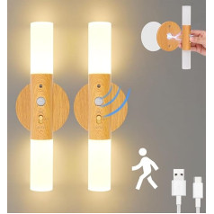 Birnetek® LED iekštelpu sienas gaisma, 2 gabali, nakts gaisma ar kustības sensoru, USB uzlādējams koka sienas apgaismojums, bez elektrības pieslēguma un urbšanas, guļamistabai, gaitenim, kāpnēm, naktsgaldiņam