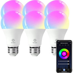 Woox 6 Pack Alexa 10W WiFi LED viedā spuldze E27, kas saderīga ar Alexa Google Home 2700K-6500K RGB spuldzes, ko iespējams aptumšot