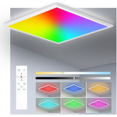 Oraymin RGB LED paneļa griestu gaisma, ar tālvadības pulti, 28 W, 3100 LM, LED paneļa krāsu maiņa, atmiņas funkcija, 3000 K - 6500 K, kvadrātveida lampa viesistabai, guļamistabai, 45 x 45 cm