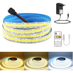 COB LED lente 24 V balta CCT 2700K-6500K 5 m, Arote COB LED lente Dimmable 640LEDs/m IP20 ar barošanas avotu un RF kontrolieri zem skapja Guļamistaba Virtuve Mājas DIY TV apgaismojums