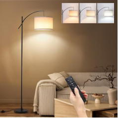 FIMEI Arc grīdas lampa dzīvojamai istabai, 74 collas, dimmable LED, bezgalīgi regulējama krāsu temperatūra, augsta grīdas lampa ar bungas abažūru, tālvadības pults, 9 W LED spuldze, ideāli piemērota lasīšanai, guļamistabai, birojam