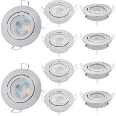 HCFEI 10 LED iegremdējamo starmešu komplekts, aptumšojams, matēts hroms, pagriežams, 5 W, plakans, 230 V, iegremdējams starmešs, 68 mm caurums, 38° gaismas leņķis, neitrāli balta 4000 K