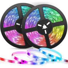 2 Pack Smart LED Strip (2 x 7,5 m), ar Alexa saderīga LED lente, 48W Smart LED, WiFi LED lente, RGB LED lente, ar tālvadības pulti un balss vadību