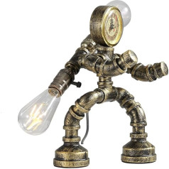 Kaj Hejmo Ūdens cauruļu robota stila galda lampa - Vintage industriālā galda lampa Steampunk lampa Dzelzs retro nakts lampa Vintage mēbeļu rotājumiem (bronzas stils F)