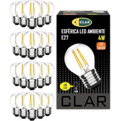 CLAR - LED E27, silti balta spuldze, vintage drops, 4 W kvēldiega, LED retro 30-40 vatu, silti balta spuldze, 2700 ºK (20 gab.)