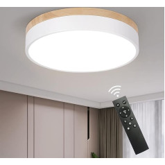 Qamra Modern LED griestu lampas, koka, apaļas griestu lampas, 3000 K - 6500 K griestu gaisma, ar tālvadības pulti, guļamistabas lampa, griestu lampas, bērnu istabai, virtuvei, balkonam, gaitenim