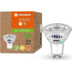 LEDVANCE LED energotaupības spuldze, PAR16 atstarotājs ar GU10 ligzdu, silti balta (3000 K), 2,1 W, aizvieto parastās 50 W spuldzes, īpaši augsta energoefektivitāte un enerģijas taupīšana, 6 gab. iepakojumā