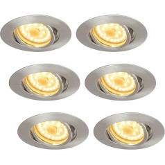 HCFEI Exclusive LED iegremdējamais prožektors, 230 V, 5 W, 500 lm, plakans (25 mm), GU10 LED modulis, Step DIM, grozāms, matēts melns, LED griestu gaisma, neliels uzstādīšanas dziļums (6 gab., silti balta)