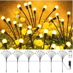 NATPOW Firefly Light with Power, Pack of 6 8 LED Garden Lights for Outdoor Garden, Firefly Lamps with Remote Control, Waterproof, 8 Modes, Timer, Firefly Light for Pathway, Yard, Patio, Decorative