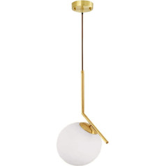 HJXDtech Modern White Glass Ball Pendant Light, Gold Metal Loft Bar Pendant Lamp Virtuves Dzīvojamā istaba un ēdamistaba Lustra Griestu gaisma (1 Light)