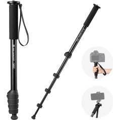 K&F Concept MS16 monopods, 63 collu monopods, izturīgs alumīnija monopods ar 5 sekcijām, 160 cm ceļojuma monopods DSLR, DSLM un kompaktkamerām, ar rokas siksnu, 10 kg kravnesība