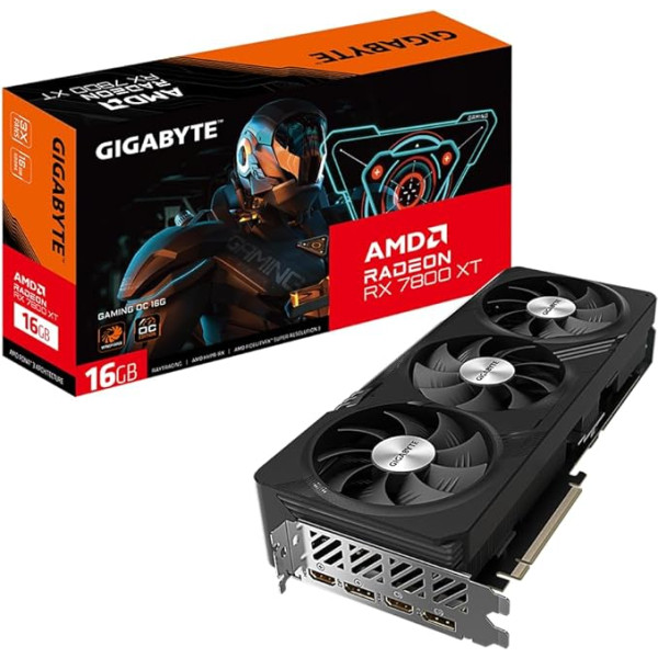 Gigabyte Radeon RX 7800 XT Gaming OC 16GB grafiskā karte - 16GB GDDR6 256-bitu, Windforce dzesēšanas sistēma, metāla aizmugurējā plate, DP 2.1, HDMI 2.1, AMD RDNA 3 arhitektūra, GV-R78XTGAMING OC-16GD