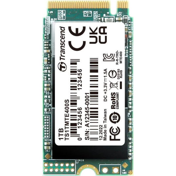 Transcend MTE400S 1TB NVMe PCIe Gen3 x4 M.2 2242 3D TLC NAND (TS1TMTE400S) iekšējais cietvielu disks (SSD)