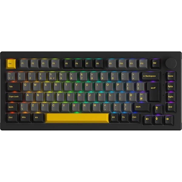 Механическая игровая клавиатура Akko 5075S RGB, раскладка ISO-UK 75% с ручкой, проводная клавиатура USB, возможность замены 83 клавиш, колпачки Cherry PBT, кр