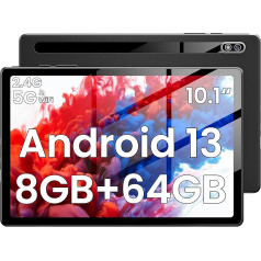 2024 Android 13 planšetdators Jaunākais 10,1 collu planšetdators 8GB + 64GB 1TB paplašināšana, 6000mAh akumulators, 2.4G + 5G Wi-Fi 6, 2MP + 8MP duālā kamera, Bluetooth, 1280 x 800 FHD IPS Android planšetdators