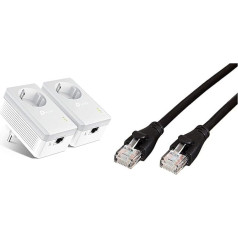 TP-Link TL-PA4010P KIT Powerline caurlaides adapteris (600 Mbit/s Powerline ligzda, 1 x 10/100 Mbit/s Ethernet pieslēgvieta), balts & Amazon Basics Ethernet tīkla kabelis, RJ45, Cat6, 0,9 m, 1000 Mbit/s