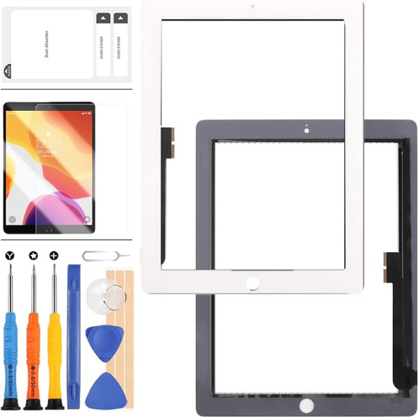 LADYSON Touchscreen Digitizer für iPad 3 3. Generation A1416 A1430 A1403 LCD-Bildschirm für iPad 4 4. Generation A1458 A1459 Touchscreen Ersatz Kit mit Homebutton mit Werkzeugen (Weiß, kein