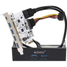 MZHOU 7 porti PCIe USB 3.0 karte, 5 USB 3.0 porti un 2 aizmugurējās USB 3.0 PCIe paplašināšanas kartes Ietver USB 3.0 priekšējā paneļa paplašināšanas ligzdu un 2 barošanas kabeļus