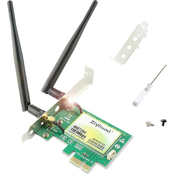 Ziyituod AC7265 WiFi karte Bezvadu adapteris 1200Mbps 802.11ac PCIe WiFi karte ar Bluetooth 4.2, Windows 10/8.1/8/7, 32.64 Bit, Linux4.2+