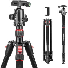 BONFOTO B168 Camera Tripod Monopod 178 cm Compact Aluminium Alloy Travel Tripod with Mobile Phone Holder, Ball Head and Tripod Bag