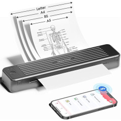 PokeLabel mobilais A4 printeris ceļojumiem, P831 Bluetooth portatīvais printeris vēstuļu/A4/B5/A5 normālam papīram, mazs, kompakts, bez tintes kasetnēm, mobilais tālrunis, portatīvais printeris, melns, klēpjdators