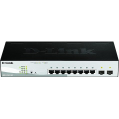 D-Link DGS-1210-10P/E 10 pieslēgvietu gigabitu Smart+ komutators (10 pieslēgvietu, 2x SFP, 20 Gbps komutācijas jauda, 65 W PoE jauda) - tikai ES barošanas kabelis