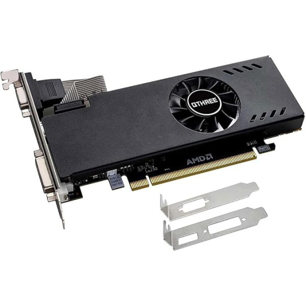 QTHREE Radeon RX 550 zema profila grafiskā karte, 4 GB GDDR5 128 bitu, DVI-D, HDMI, VGA, PCI Express x8, galddatora spēļu grafiskā karte datoram, DirectX 12, datora GPU