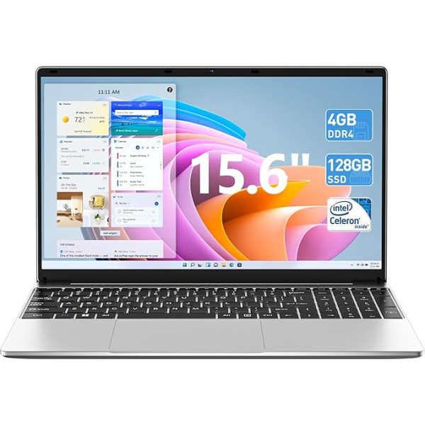 SGIN klēpjdators ar 15,6 collu IPS displeju, 4 GB DDR4, 128 GB SSD, Celeron procesors, 5G/2.4G WiFi, BT5.0, USB 3.2 x 2, C tipa, Mini HDMI, 180° pagarinājums, 7000 mAh akumulatori