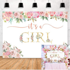 BUTEN It's a Girl Baby Shower Background Watercolor Pink Flowers Photography Background Flower Baby Girl Party Decorations Photo Booth Photoshoot Props Banner Accessories 7x5ft