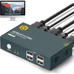 HDMI KVM-переключатель для 2 компьютеров 1 монитора, переключатель мониторов для 2 ПК, до 4K @ 30 Гц, с 4 портами USB 2.0, адаптивный EDID