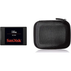 SanDisk Ultra 3D SSD iekšējais cietais disks 2 TB (SSD iekšējais 2,5 collu, triecienizturīgs, 3D NAND tehnoloģija, N-Cache 2.0 tehnoloģija, 560 MB/s), melns un Amazon Basics cietā diska soma, melna krāsā