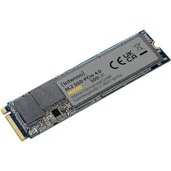 Intenso MI500 500GB NVMe SSD, M.2 iekšējais SSD, PCIe 4.0 Gen4x4, 5300MB/s nolasīšana, 4000MB/s ierakstīšana, cietvielu disks, 500GB