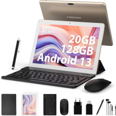 FORUSER planšetdators 25,4 cm (10 Zoll), Android 13, planšetdators ar Octa-Core 2,0 GHz, 5 GWiFi/BT5.0, 20 GB RAM + 128 GB ROM (TF 1 TB), Dual-Kamera 8000 mAh, GPS, planšetdators ar tastatūru (zelta)