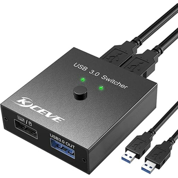 USB 3.0 slēdzis 2 ieejas un 2 izejas, MLEEDA USB slēdzis 2 datoriem, 2 USB ierīcēm, pelei, tastatūrai, skenerim, printerim, ar 2 USB 3.0 kabeļiem